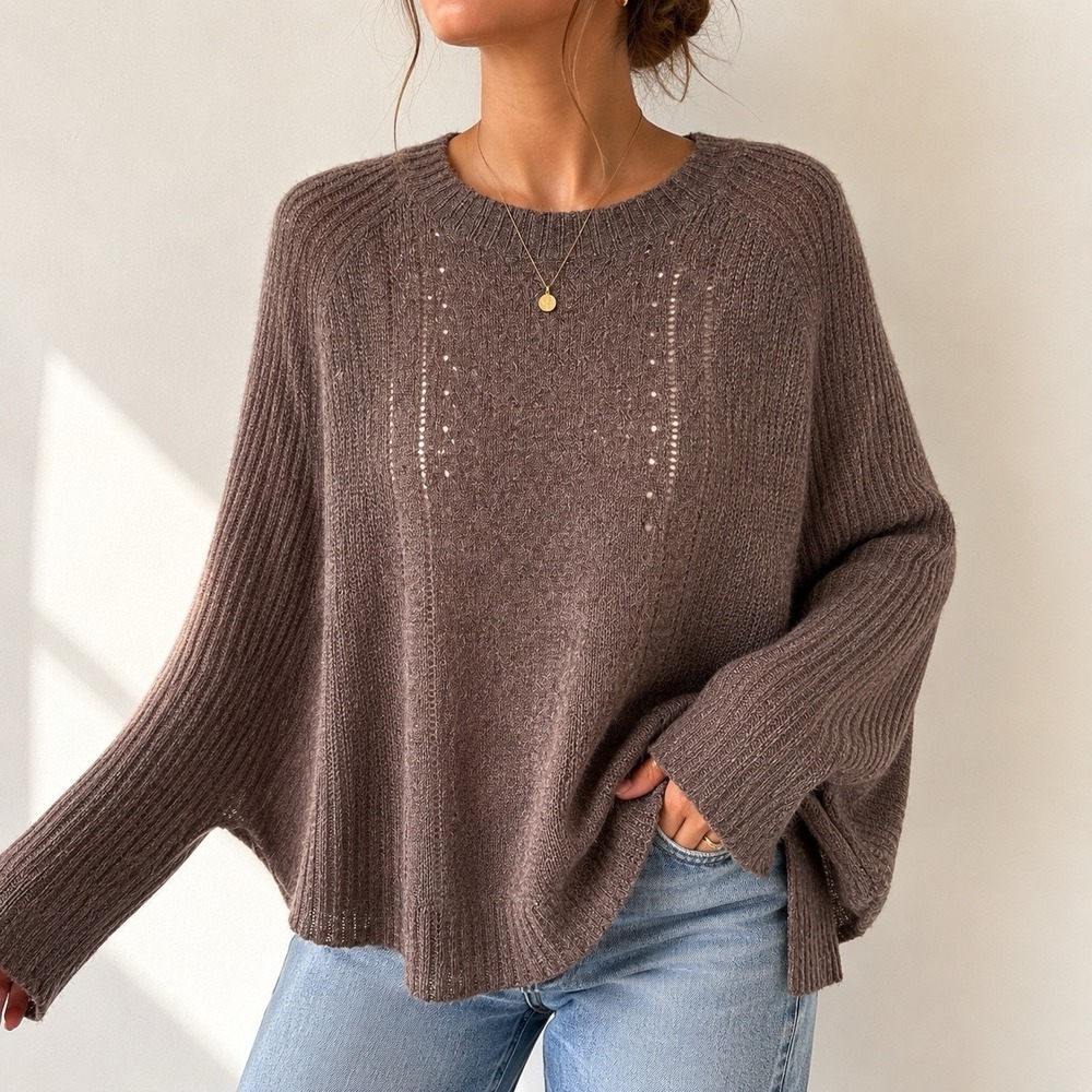 Daisy‎ Fuentes Taupe Heather Dolman Sleeve Cocoon Sweater Poncho S Delicate Knit